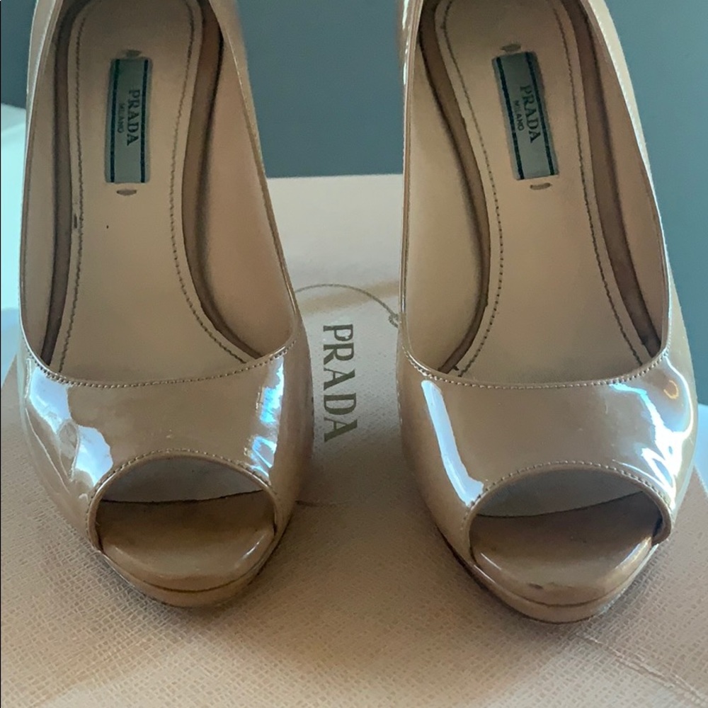 Prada open toe nude heels